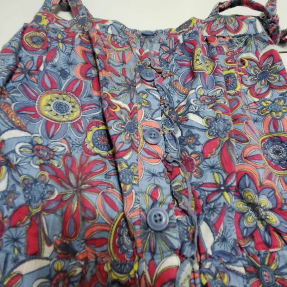 Old Navy Girls Romper Blue Red Floral Tie Front Sleeveless Knot Buttons XS - Picture 5 of 12